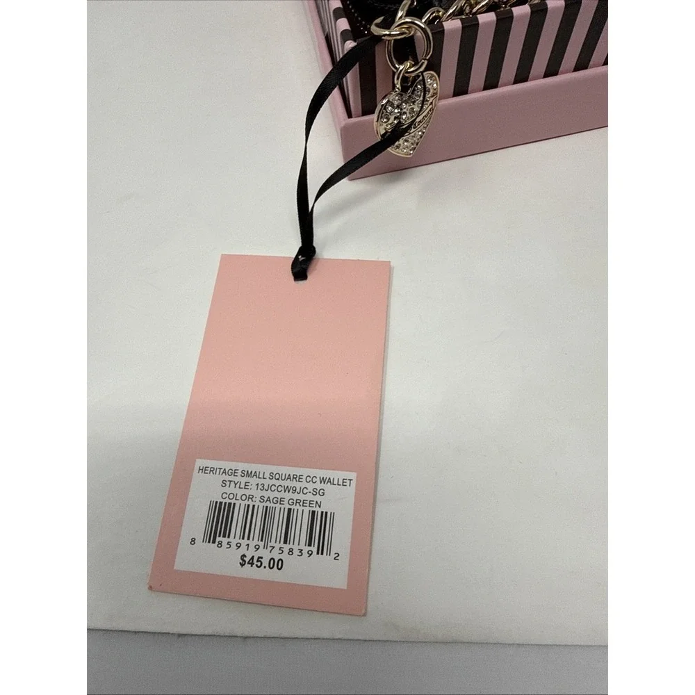 Juicy Couture Heritage Small Square Credit Card Wallet Sage 13JCCW9JC-SG NWT